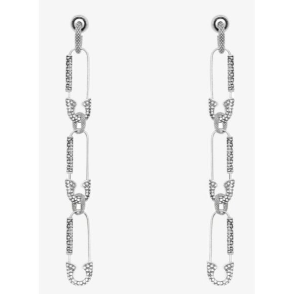 GIVENCHY Silver G Clip Safety Pin With Crystals Earrings - Picture 1 of 11